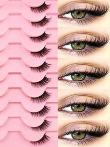 10 pares de pestañas postizas naturales y delicadas, efecto de maquillaje de ojos de gato, extensiones de pestañas reutilizables, pestañas 3/4 - Pestañas Ojos de Gato - Ver 2