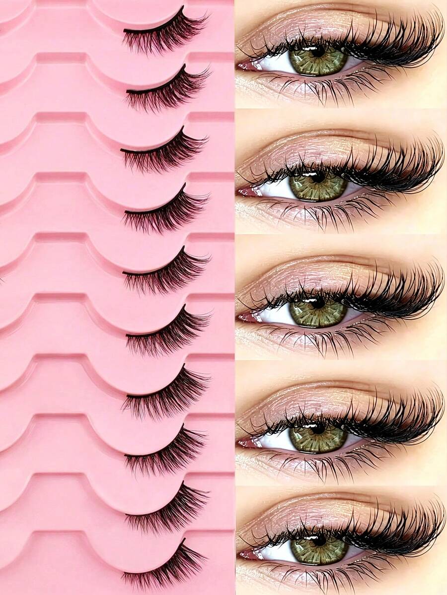10 pares de pestañas postizas naturales y delicadas, efecto de maquillaje de ojos de gato, extensiones de pestañas reutilizables, pestañas 3/4