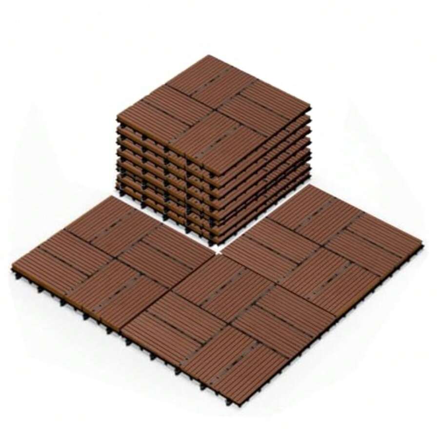 11 Piezas Wpc Pisos 30 X 30 CM,Cubre 1 Metro Cuadrado, Plástica Encastrables Pisos, Piso Impermeable y Antideslizante para Jardín, Terraza, Balcón y Alberca - DBS0025 - Ver 1