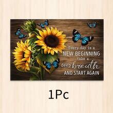 1pc Sunflower Blue Butterfly English Inspirational Quote Print Placemat, Vintage Wood Grain Rectangular Western Style Table Mat, Autumn Pastoral Country Style Table Decor, Kitchen Dining Room Home Desktop Decoration, Bowl Plate Cup Holder Mat - Multicolor - View 12