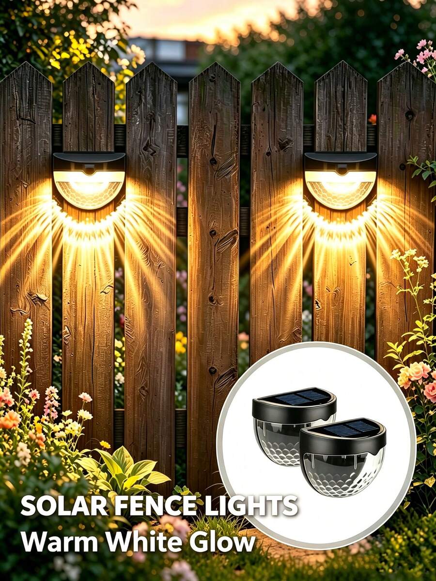 2, 4pcs Solar Fence Lights, Outdoor Decorative Garden Wall Lights, Waterproof Solar Wall Lights For Patio, Yard, Stairs - Black - View 1