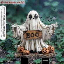 1pc 2D Flat Acrylic Garden Stake With Pointed Tip, 9.06 Inches, Holding "BOO" Sign With Pumpkin Pattern, Halloween Decoration For Flower Bed And Planter, Perfect Outdoor Yard Gift - Ghost - View 4