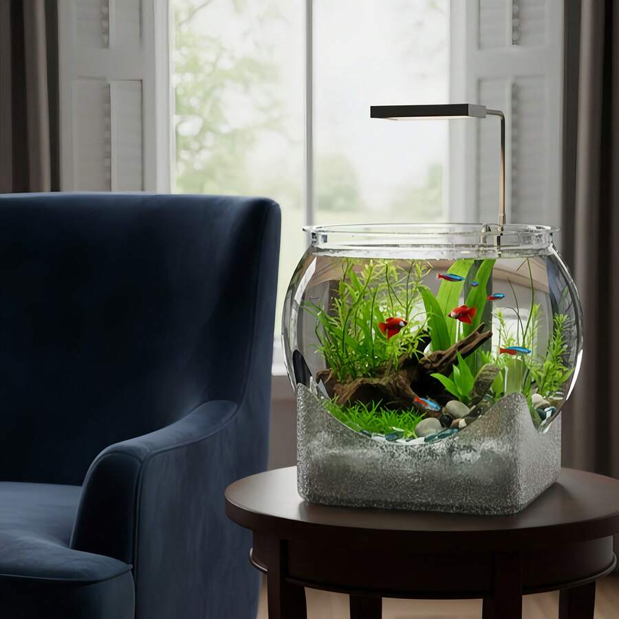 1pc Sturdy Transparent Round Fish Tank, Desktop Aquarium, Anti-Drop And Anti-Tip, Suitable For Turtles And Small Fish. Natural Stone Design, Versatile Use, Indoor/Outdoor Decorative Fish Tank. - Multicolor - View 1