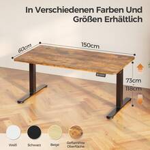 Devoko Height-Adjustable Electric Desk, Sit-Stand Desk With LED Control Panel, 2 Memory Heights, 73-118 Cm Height Adjustment, T-Steel Frame, 70 Kg Load Capacity, 100-180 Cm, Black/White/Beige/Rustic Wood - Fire Pattern - View 15