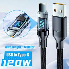 EIGIIS 1/2入 120W 超快充 USB-A 轉 Type-C 數據線，附 LED 顯示螢幕，磨砂質感，支援數據同步與 PD 快充，6A 大電流，適用手機、智慧型手機與裝置充電適配器，USB 充電線，黑色 - 黑色 - 查看 7