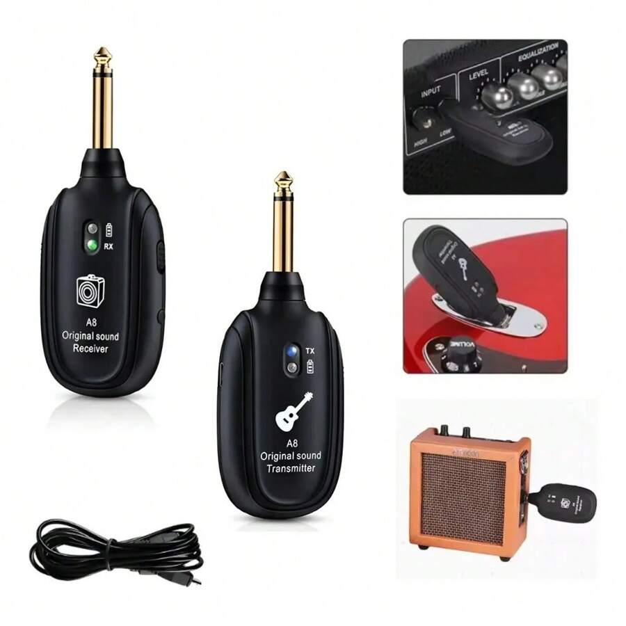 A8 Sistema Transmisor Y Receptor Inalambrico Guitarra Uhf - Negro - Ver 1