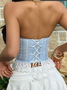 INS Sweet Fresh Slimming Lace Trim Camisole Corset Lingerie For Women - Baby Blue - View 7