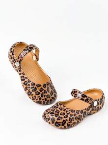 HAHABOBO Children's Leopard Print Mary Jane Clogs, Soft EVA Flat Shoes, Adjustable Straps, Fashionable And Cute, Suitable For Beach And Daily Wear - Brown - View 3