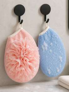 4Pcs Set 2-In-1 Bath Glove & Loofah, Dual-Use Exfoliating Shower Mitt With Bubble Sponge, Comes With 2 Hooks For Hanging Storage, Body Scrub Bath Accessory For Bathroom - Multicolor - View 6