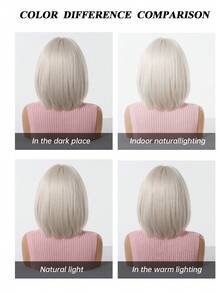 12 Inch Platinum Blonde Straight Bob Wig With Bangs, Shoulder Length Smooth Synthetic Fiber Women's Wig, Heat Resistant Natural Fashion, Suitable For Daily Wear, Date, Party, Cosplay, Halloween Costume - Multicolor - View 9