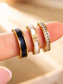 Exquisite Sexy Stainless Steel Ring 3 Pieces Set, Adds Atmosphere To Dates Or Daily Wear, Perfect Jewelry Gift For Your Loved One - Gold - View 2