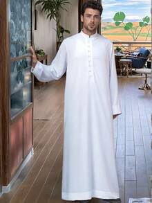 Bata árabe tradicional de alta gama para hombre, hecha de tela cómoda y transpirable, adecuada para Eid, bodas y uso diario, disponible en múltiples tallas y colores - Blanco - Ver 12