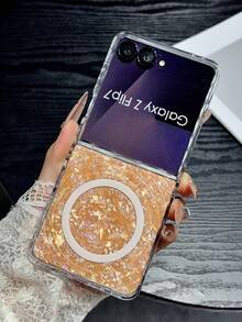 1pc Fashionable, Cute And Simple Shell Pattern Magnetic Elementfolding Phone Case, Can Protect And Prevent Falling: SamsungGalaxy Zflip 3/Zflip 4/Zflip 5/Zflip 6/Zflip 7/Zflip 8/Galaxy Z Flip7 FE - Orange - View 1