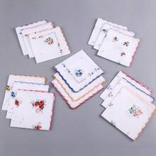 12pcs Women's Handkerchiefs, Vintage Style, 11-Inch Floral Pattern, Wavy Edge Design, Embroidered Craftsmanship, Suitable For Tea Parties, Weddings And Other Occasions. - Multicolor - View 2