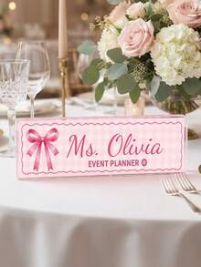 1pc Customized Teacher Name Plate, Plaid Bow Desk Nameplate, Text Position Title Plaque, Sweet Style Office Desktop Decor Gift, Teacher Appreciation Gift, Back To School - Multicolor - View 9