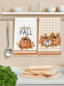 2件組 Hello Fall 格紋南瓜楓葉廚房抹布 秋季農舍風洗碗布 可用於廚房擦手巾 茶巾 適合農舍風廚房居家室內碗盤晾乾 - 白色 - 查看 7