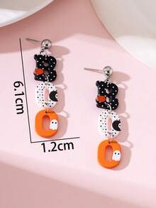 1 Pair Halloween Cute BOO Pumpkin Ghost Enamel Design Women's Fashion Jewelry Earrings, Perfect Decoration For Holiday Parties - Multicolor - View 4