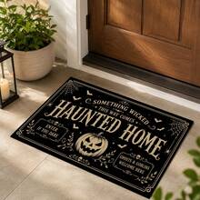 1件萬聖節 Haunted Home 字母廚房地墊，黑金南瓜蝙蝠蜘蛛網印花聚酯纖維門墊，適用於廚房、玄關與客廳節日裝飾 - 彩色 - 查看 3