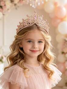 1 pieza Diadema de princesa para niñas, tocado de fiesta, reunión y vacaciones, tiara de aleación con strass de alta gama - Rosa Pálido - Ver 1