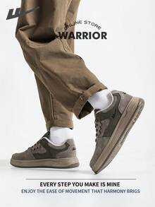 Warrior Men's Board Shoes Autumn And Winter Lightweight Comfortable Breathable Modest Style Casual Yet Sleek Sneakers Applicable Throughout The Year Wear-Resisting All-Day Wear Training Sneakers Running Shoes Fleece-Lined Sneakers - Gray/Army Green - View 5