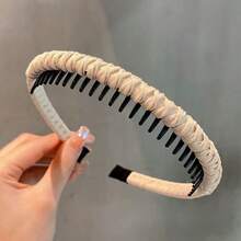 Women Ruched Fabric Wrapped Non Slip Teeth Hair Headband Solid Color Korean Style Bangs Fixing Hair Hoop Daily Makeup Washing Face Hair Accessories - Multicolor - View 4