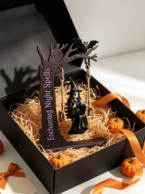 1pc Halloween Witch And Ghost Swing Hanging Decoration, Home Decor, Suitable For Bedroom, Living Room, Dining Room, Under Tree Statue, Sculpture Ornament, Perfect For Halloween Gift, Halloween Display Decoration, Ideal Gift Choice