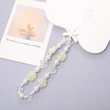 Ins Style Bow White Rose Pearl Phone Lanyard, Fashionable Versatile Universal Phone Hanging Chain Anti-Loss Chain, Suitable For CCD Camera Lanyard, Earphone Case Lanyard, Car Key Chain Pendant, Water Bottle Lanyard, Bag Charm For Women - White - View 3