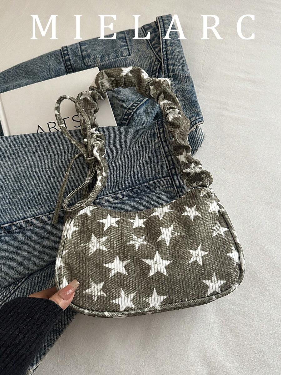 女款時尚蝴蝶結百褶星星手提肩背腋下包