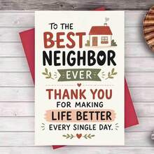 1/3sets "To The Best Neighbor Ever"Thank You Greeting Cards,Warm House Pattern Appreciation Note Card With Red Envelope, Sweet Gratitude Stationery, Ideal Handwritten Thank You Gift Card For Friendly Neighbors All Year Round - A - View 1