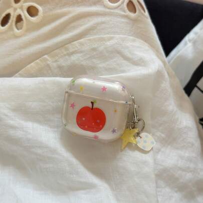 Korean Style Minimalist Transparent Colorful Star & Red Apple Pendant Earphone Case Compatible With AirPods Pro 3 New Pro 2 Protective Cover Pro Cute Apple 4 Minimalist 3 Personalized 1/2 Generation Women Earphone Case Protective Cover Spring/Summer Earphone Case/Birthday Gift/Holiday Gift
