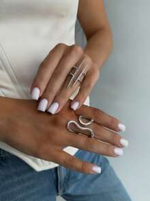 1 Set Stainless Steel Women's Open Ring Set, Geometric Line Wave Adjustable Finger Rings, Double Point Metal Bar & Asymmetrical Twisted Line Elements, Niche Avant-Garde Cool Style, Gold Color, Teacher, Women's Accessory, Suitable For Daily Wear, Vacation, Street Outings, Can Be Used As Birthday Gift, Avant-Garde Minimalist Design, Easily Create Personalized Fashionable Outfit - Ring Set - View 2