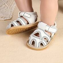 1 Pair Infant Shoes Hollow Design Black & White Classic Versatile Minimalist Sandals Suitable For Summer - White - View 9