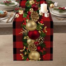 1 buah Taplak Meja Motif Bola Natal, Buah Beri, Ranting Pinus, dan Kerucut Pinus, Cocok untuk Liburan, Pesta, Makan Malam, Dekorasi Meja Restoran, Dekorasi Rumah Musim Gugur/Dingin - MultiWarna - View 8