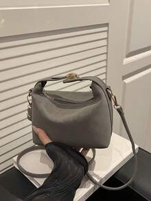 女款極簡休閒小手提包，新款高品質小眾設計復古單肩斜挎包 - 灰色 - 查看 6