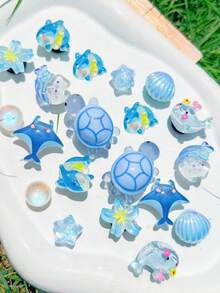 20pcs Blue Ocean Series Shoe Charms (Octopus, Jellyfish, Turtle, Shell, Fish, Star) Suitable For Perforated Slippers DIY Decoration Accessories, Perfect Gift Choice - Blue - View 5