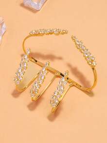 1pc Wheat Ear Horse Eye Artificial Zirconia Open Bangle, Women's Luxury Elegant Zirconia Leaf Inlaid Adjustable Bracelet For Wedding And Party - Wheat Ear Horse Eye Zirconia Hand Jewelry - View 3