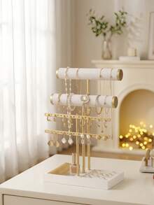 3 Tier Jewelry Stand Organizer With Tray, Gold Jewelry Set Storage, Bracelet Holder Display, Beige Velvet Necklace Holder, Sturdy Hanger For 80 Pcs Jewelry, Gift For Women, Jewelry Organizers And Storage For Bracelets Necklaces Earrings Rings Watches - Gold - View 9