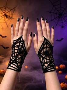 Hollow Spider Web Finger Chain, Dark Style Gloves, Metal Chain, Halloween, Ghost Festival, Easter Carnival Party, Lace Gloves - Multicolor - View 1