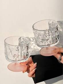 1pc Premium Creative Pink Frosted Textured Glass Cup, Dessert Cup, Wine Glass, Beverage Cup, Juice Cup With High-End Feel And Texture, Thickened Glass, Embossed Stemware, Suitable For Home, Bar, Milk Tea Shop, Cafe, Restaurant, Also As Back To School Gift - Multicolor - View 7