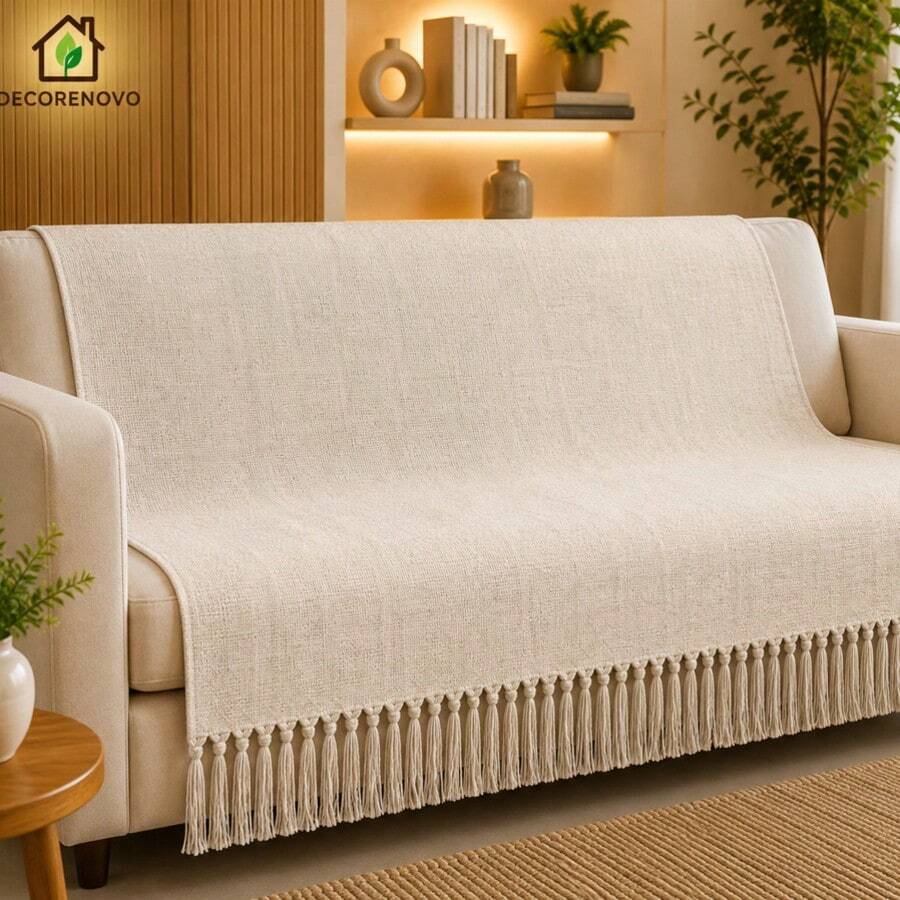 Manta Para Sofá 3,00x1,80 Gigante 100% Algodão Decorativa Capa Protetora Luxo Extra Grande Sala - Crua - Visão 1