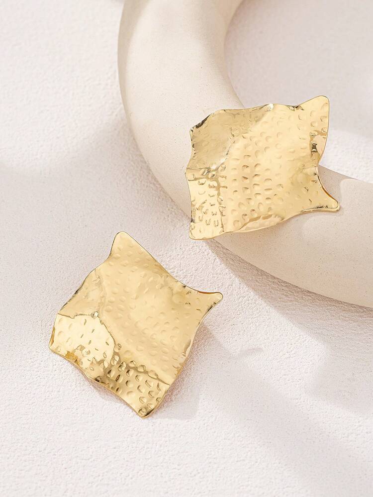 1 Pair Exaggerated Geometric Asymmetrical Stud Earrings For Women, European And American Style - Gold Square Stud Earrings - View 4