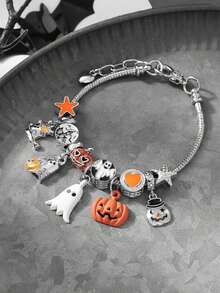 1pc Halloween Devil Pumpkin Ghost Bat Pendant Beaded DIY Bracelet, Suitable For Women Party, Holiday Gift - Multicolor - View 2