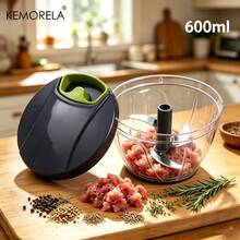 Stainless Steel Pull Rope Manual Food Chopper, Multi Functional Garlic Meat Fruit Nut Slicer, Portable Quick Prep Processor For Onion Garlic, Durable Household Kitchen Gadget Gift - Gray 900ML - View 3