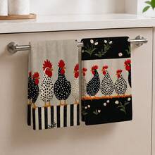 2pcs Vintage Chick Print Kitchen Towels, Farmhouse Style Animal Pattern Hand Towels, Absorbent Soft Dish Cloths, Kitchen Bathroom Home Decor, 4/6/8 Pack - Multicolor - View 4