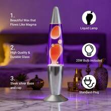 Classic Lava Lamp With 25W Bulb, Silver Base Liquid Motion Lamp, Orange Wax Purple Liquid Magma Lamp, Standard Plug Vintage Decorative Night Light For Bedroom Office Gift - US A Type Plug(110-127V) - View 3