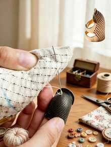 1pc Vintage Metal Sewing Thimble Adjustable Honeycomb Texture Finger Needle Protector Hand Stitching Needle Push Tool For Embroidery Cross Stitch Handmade Cloth Craft DIY Garment Tailor Sewing Accessories Handwork Needlework Supplies - A - View 3
