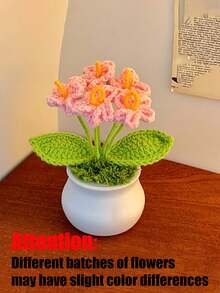 1件裝可愛鉤針編織盆栽花卉，手工編織盆栽植物，鉤針盆栽植物，人造向日葵，鉤針花盆，迷你鉤針盆栽向日葵，盆栽植物裝飾，手工編織人造花永生向日葵花盆裝飾，人造鈴蘭編織花，鈴蘭編織小蘭花，編織花卉裝飾品，盆栽花卉，裝飾飾品 - 彩色 - 查看 13