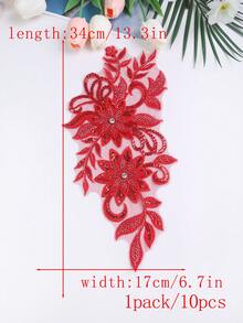 Colorful 3D Embroidery Applique With Beads For Wedding Dress Formal Dress Mesh Lace DIY Performing Clothing Accessories Embroidered Flower. Length: 31CM, Width: 16CM. - Bright Red - View 8