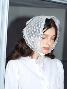 1件時尚波希米亞風花卉刺繡大尺寸蕾絲三角巾頭巾女款配件 - 白色 - 查看 9