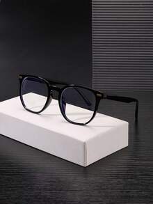 1 PC Men's Classic Square Glasses Frame Clear Lens Black And Translucent Gray PC Frame Casual Style Lightweight For Daily Office With Glasses Box - Multicolor - View 5
